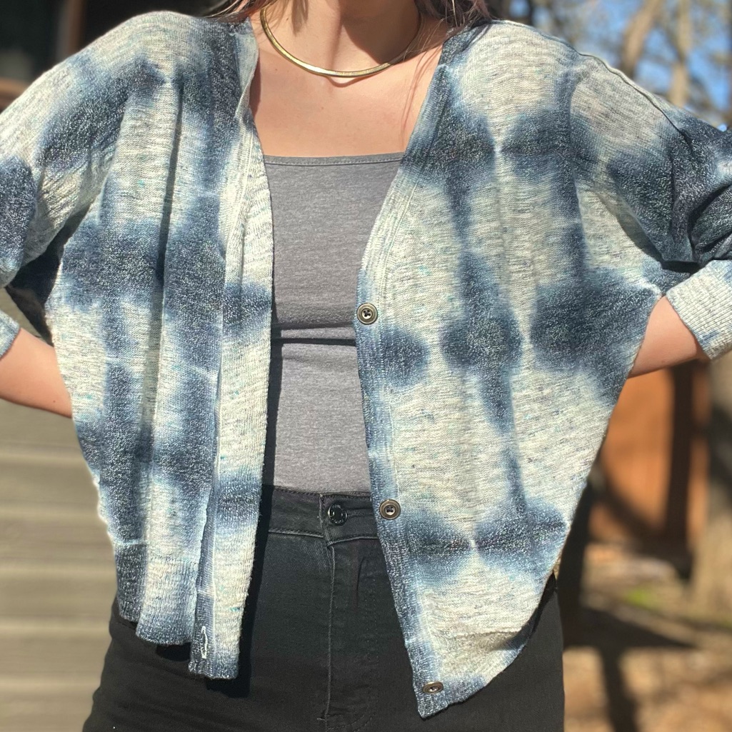 Indigo And White Ikat Dyed Cardigan From Anthropologie
